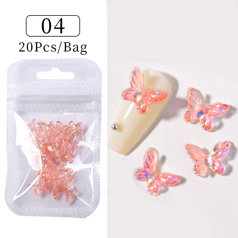 24 Styles 3D Aurora Bear Butterfly Nail Art Accessories Resin Flat Back White