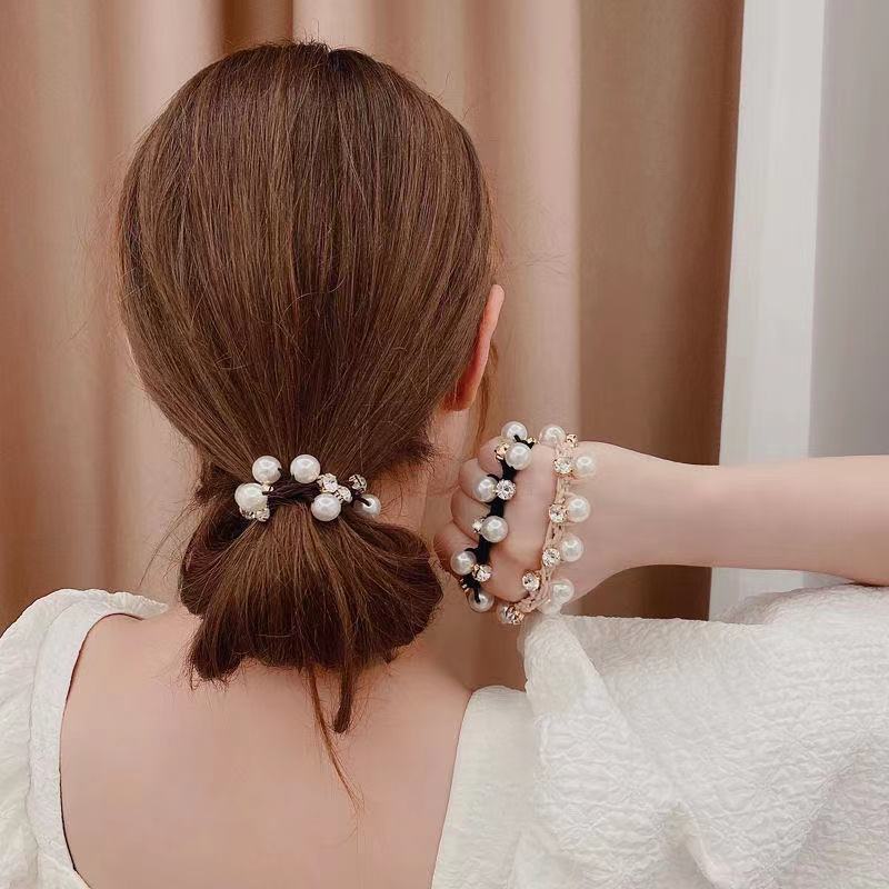 1Pcs 3 Colors Women's Pearl Hair Rope Hair Ring Ball Head Ponytail Rubber Band