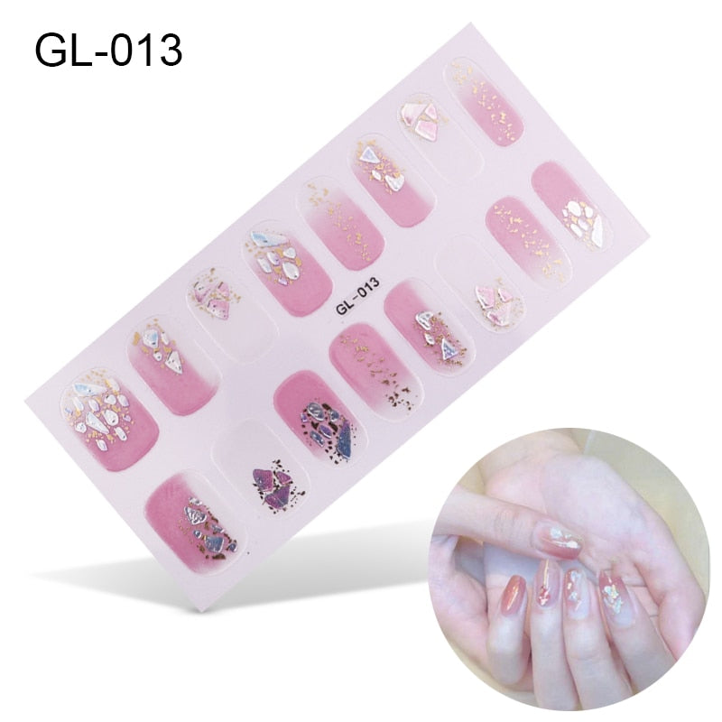 Pink Ombre Rhinestone Nail Art Stickers Nail Wraps Manicure DIY Nails Decor