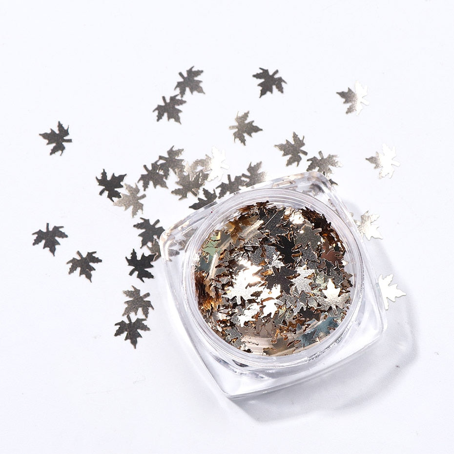 Silver Maple Leaf Shape Nail Glitter Decoration Nail Art Decor DIY Design Nails