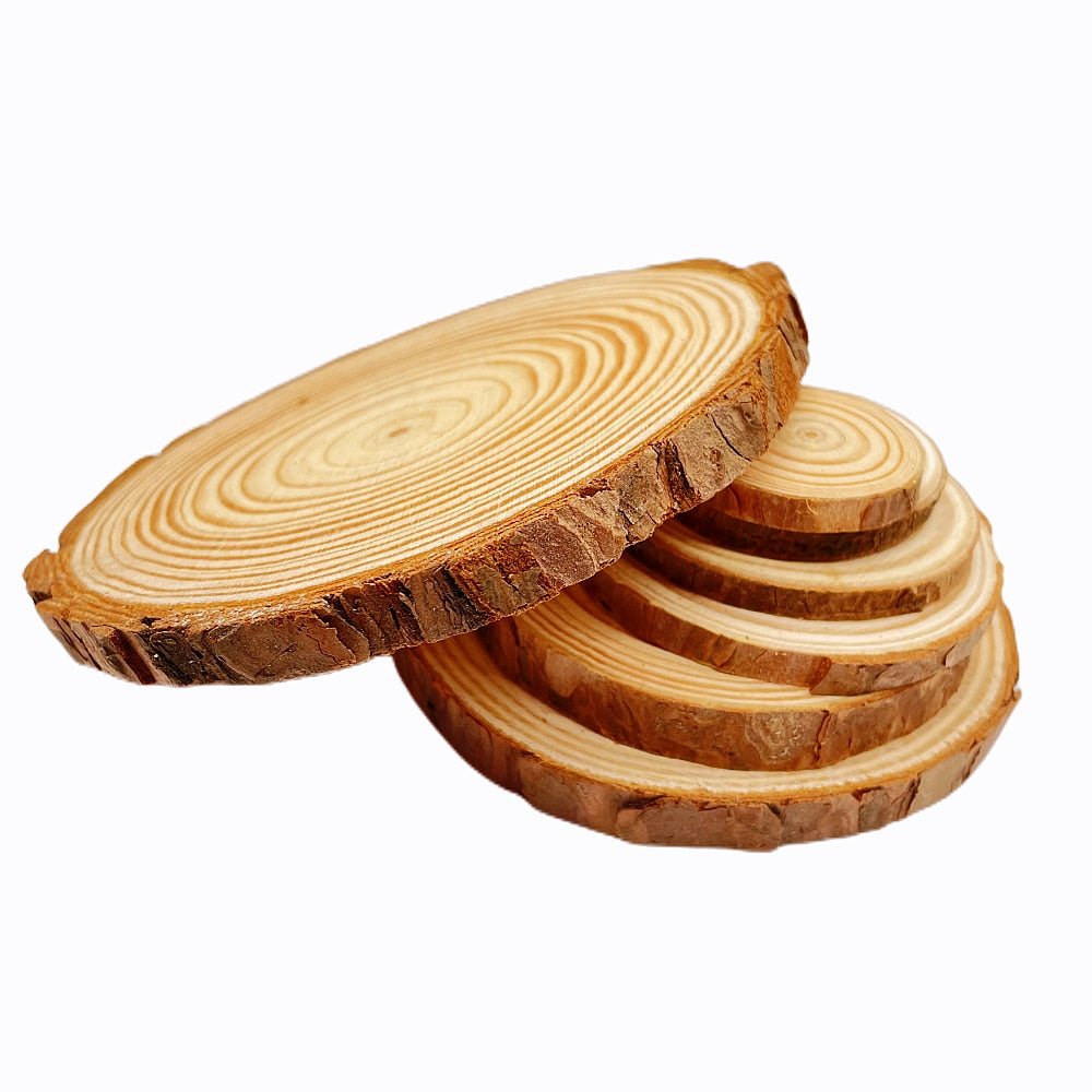 3-12cm Thick 1 Pack Natural Pine Round Unfinished Wood Slices Circles With Tree