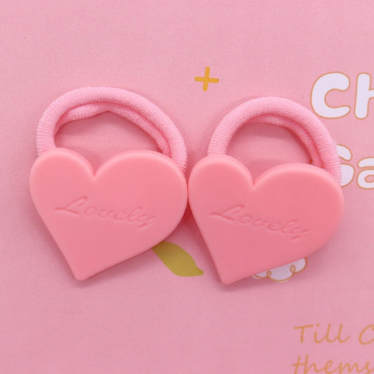 2Pcs Pink Heart Cute Rubber Band Hairbands Creative Scrunchies Kids Elastic