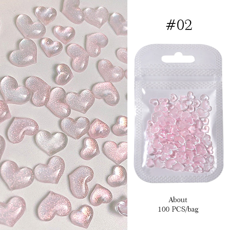 Pink Shimmer Hearts Nail Art Sticker Charms DIY Stick-on Nail Decoration Nail