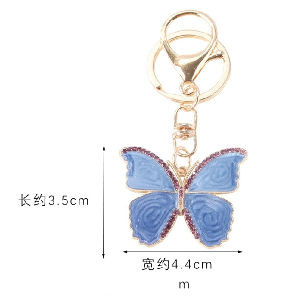 Blue Rhinestone Butterfly Pendant Key Chain Enamel Insect Keychain Fashion Bag