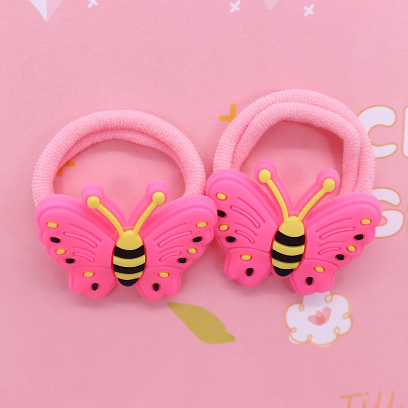 2Pcs Pink Butterfly Cute Rubber Band Hairbands Creative Scrunchies Kids Elastic