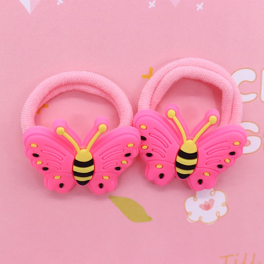 2Pcs Pink Butterfly Cute Rubber Band Hairbands Creative Scrunchies Kids Elastic