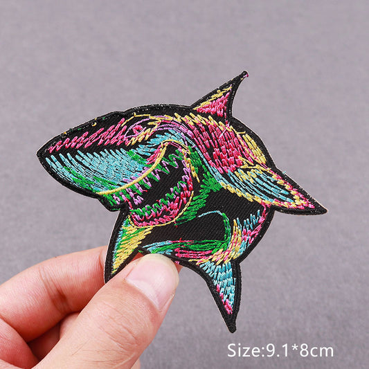 Colorful Shark Embroidery Patch Iron On Patches Clothing Thermo-Adhesive Badges