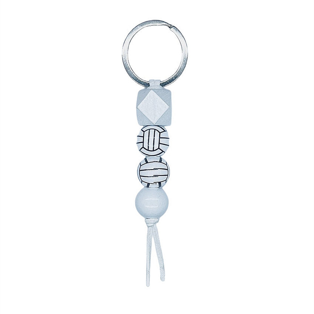 6 Styles PVC Beaded Keychain Basketball Soccer Tennis Keyring For Women Men Bag