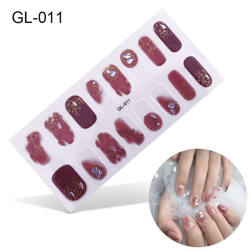 Wine Red Glitter Nail Art Stickers Nail Wraps Manicure DIY Nails Decor Decal