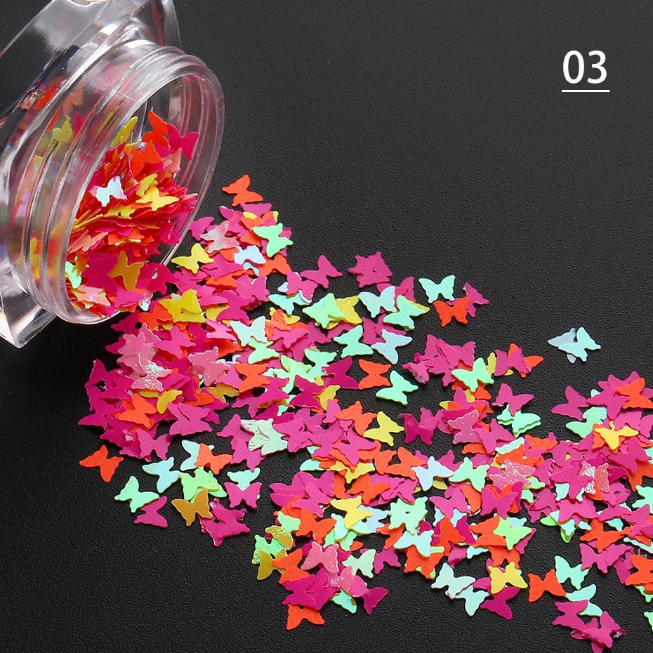 Holographic Rose Red Butterfly Nail Glitter Decoration Nail Art Decor DIY Design