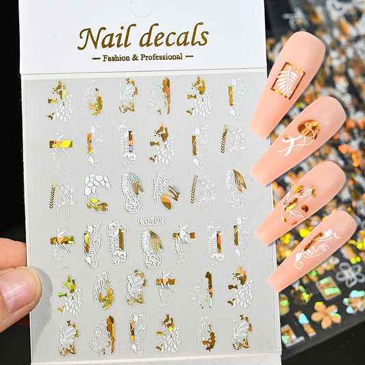 Gold Leaf Girl Face Flower Nails Stickers Adhesive DIY Nail Art Decals Nail