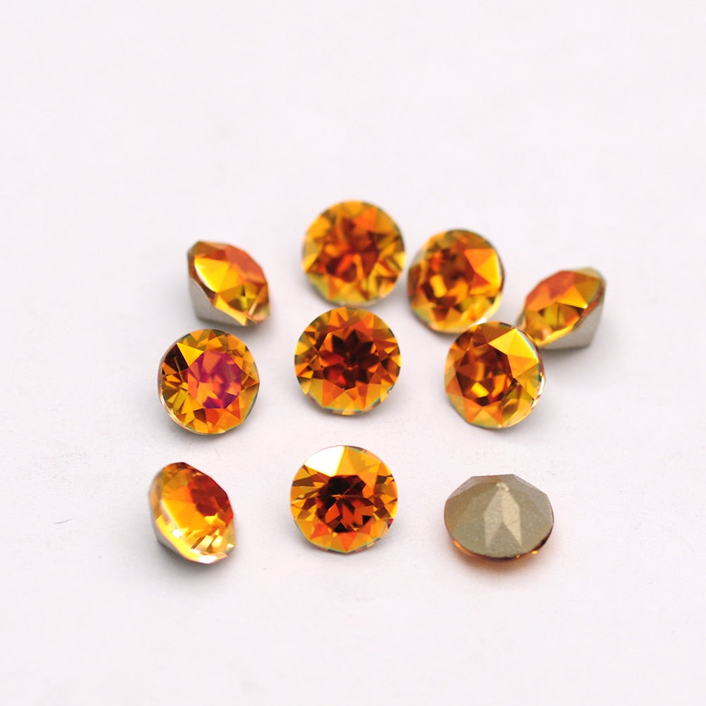 Glass Diamond Shape Round Stone 5-10mm Cone Pointed Crystal Pointback Nail Art