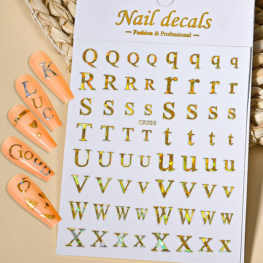 Gold Letters Nails Stickers Adhesive DIY Nail Art Decals Nail Accessories