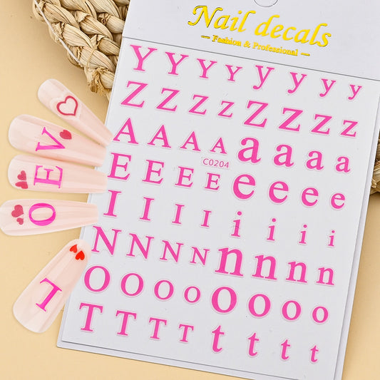 Mixed Size Pink Letters Nails Stickers Adhesive DIY Nail Art Decals Nail