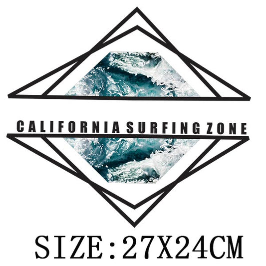 California Surfing Zone Thermal Sticker Letter Patches Clothing DIY Iron-On