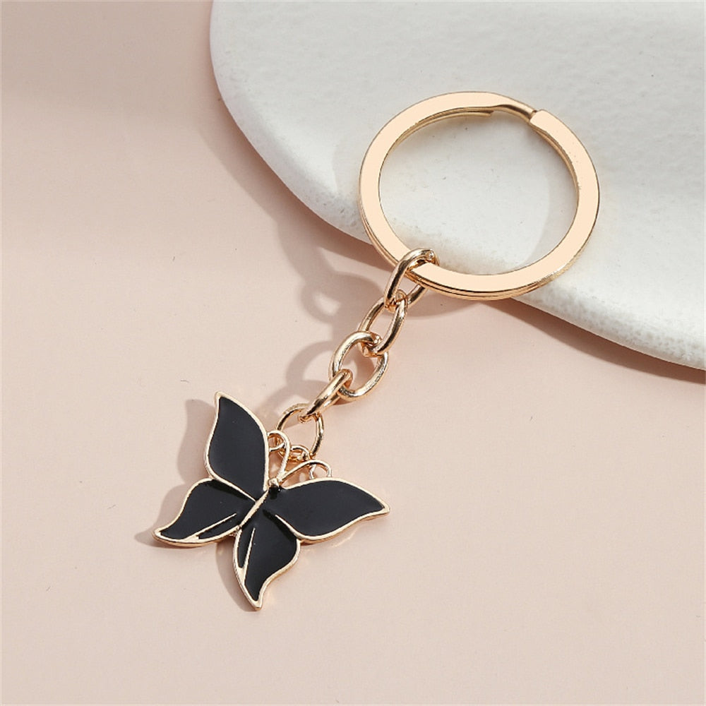 Black Metal Butterfly Keychains Women Handbag Charms Exquisite Keyring For Girls