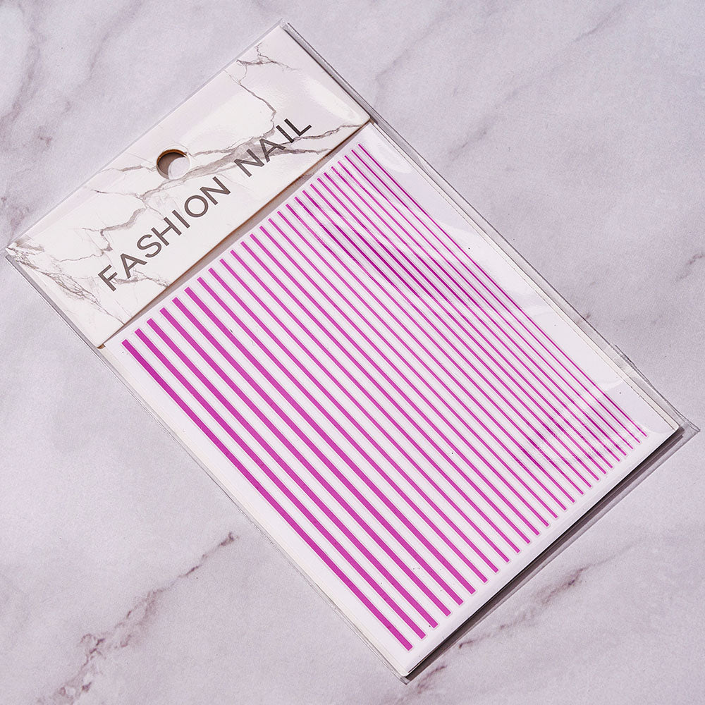 Hot Pink Lines Nails Stickers Adhesive DIY Nail Art Decals Nail Accessories