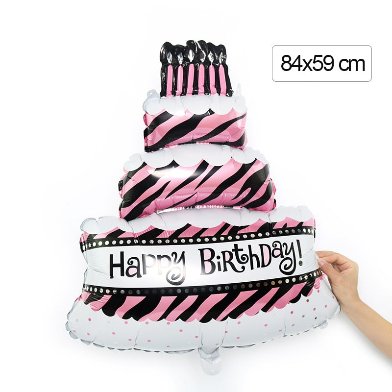 1pc Pink and Black Striped Cake Happy Birthday Balloons Birthday Party