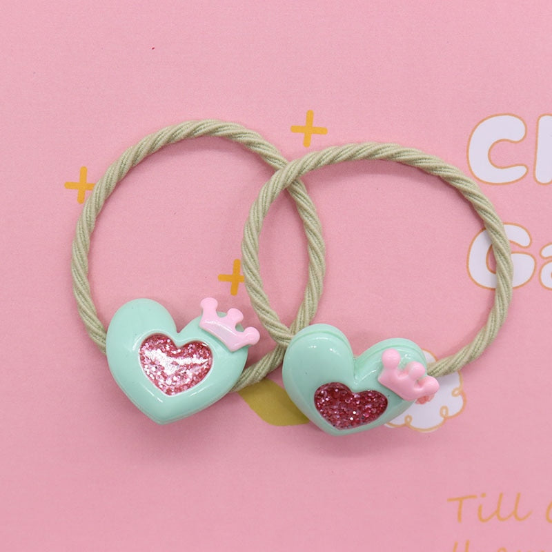 2Pcs/Set Glittering Love Resin Children's Rubber Bands Sweet Hair Accessories