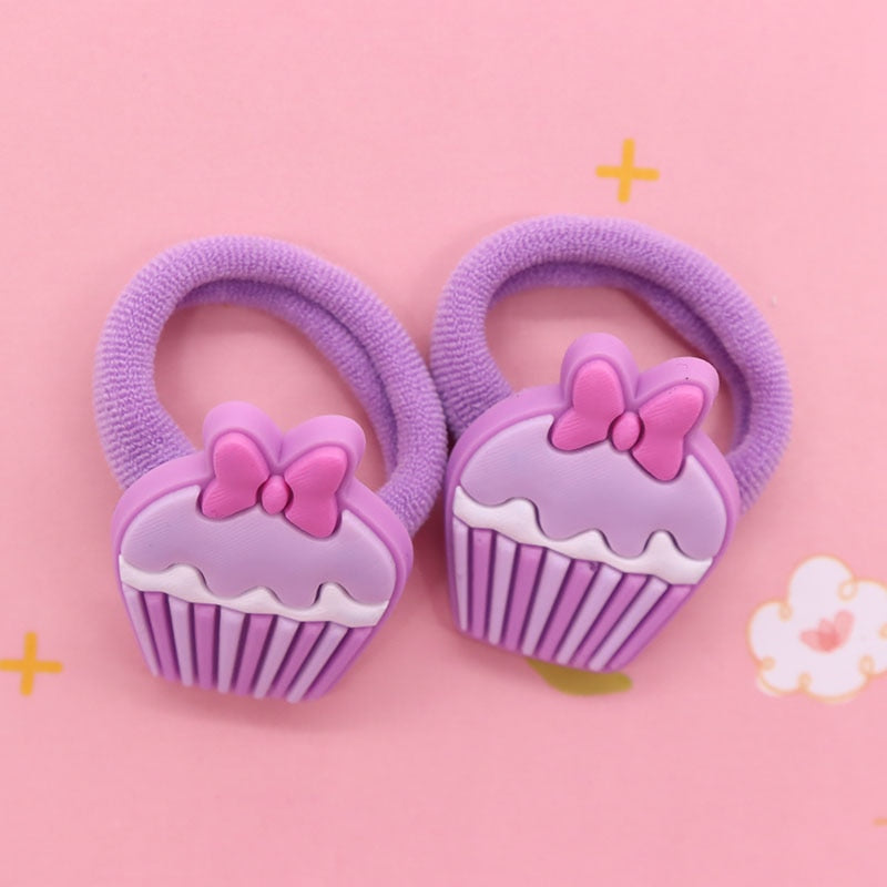 2Pcs Purple Cupcake Cute Rubber Band Hairbands Creative Scrunchies Kids Elastic