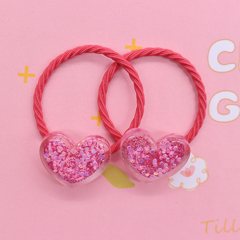 2Pcs/Set Glittering Love Resin Children's Rubber Bands Sweet Hair Accessories