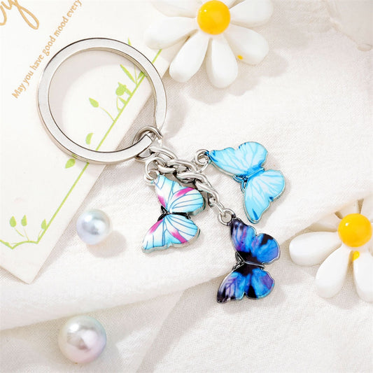 Blue Tone Enamel Butterfly Keychain Color Dripping Butterfly Insects Color