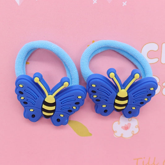 2Pcs Blue Butterfly Cute Rubber Band Hairbands Creative Scrunchies Kids Elastic