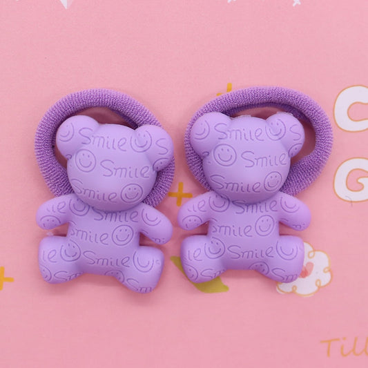 2Pcs Purple Bear Cute Rubber Band Hairbands Creative Scrunchies Kids Elastic