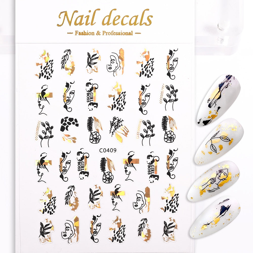 Girl Face Shape Plant Nails Stickers Adhesive DIY Nail Art Decals Nail