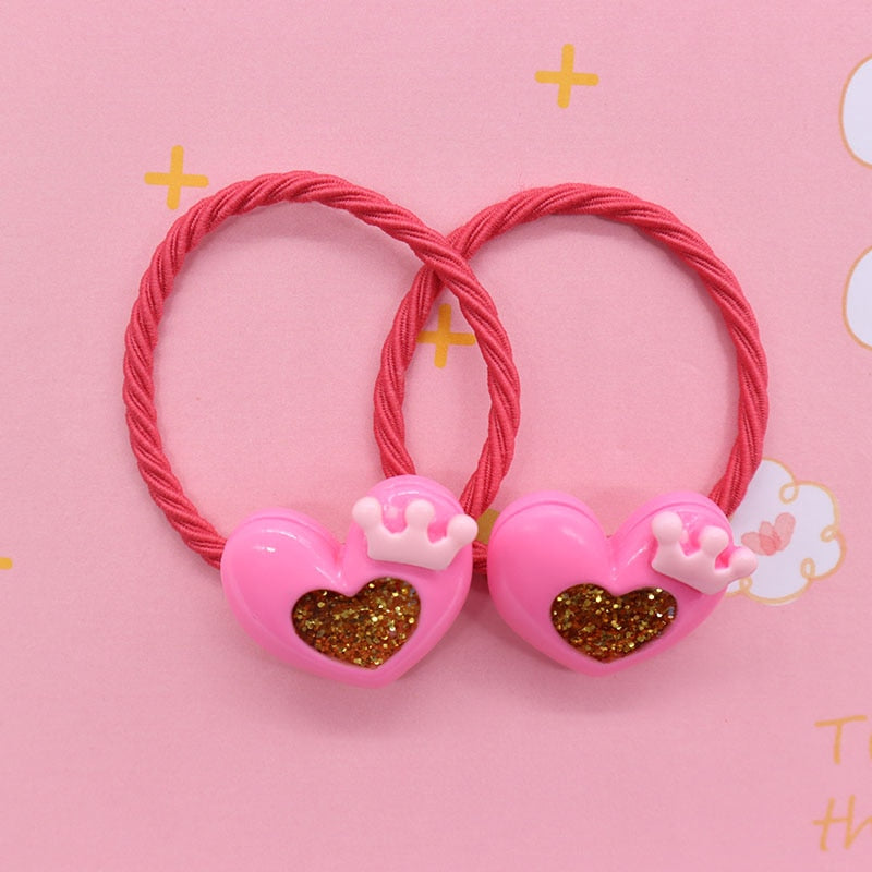 2Pcs/Set Glittering Love Resin Children's Rubber Bands Sweet Hair Accessories