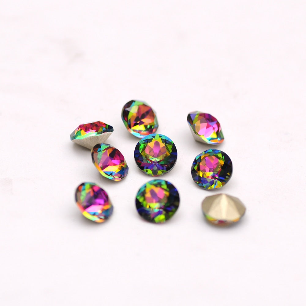 Glass Diamond Shape Round Stone 5-10mm Cone Pointed Crystal Pointback Nail Art