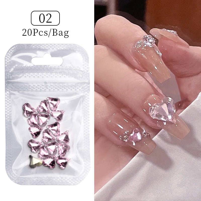 Pink Rhinestone Heart Nail Art Charms DIY Nail Decoration Nail Accessories