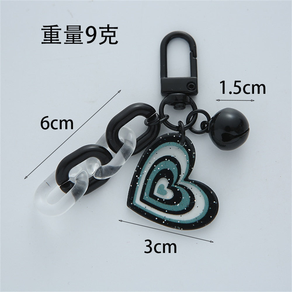 5 Colors Heart Pendant Beads Acrylic Keychains Cute Love Keyrings Women Bag