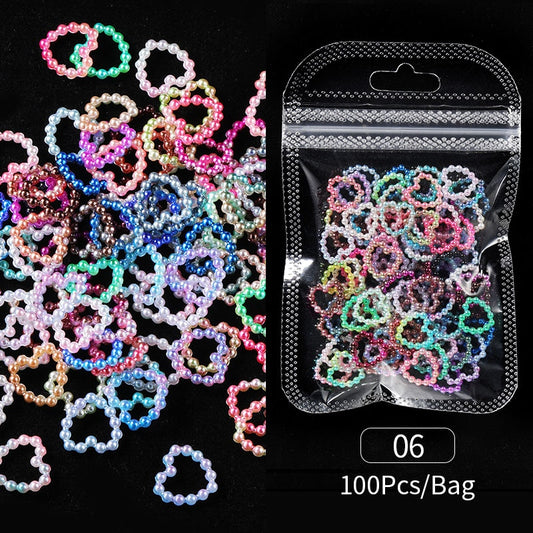 100Pcs Colorful Hollow Heart Nail Art Jewelry Decoration DIY Nail Crafts