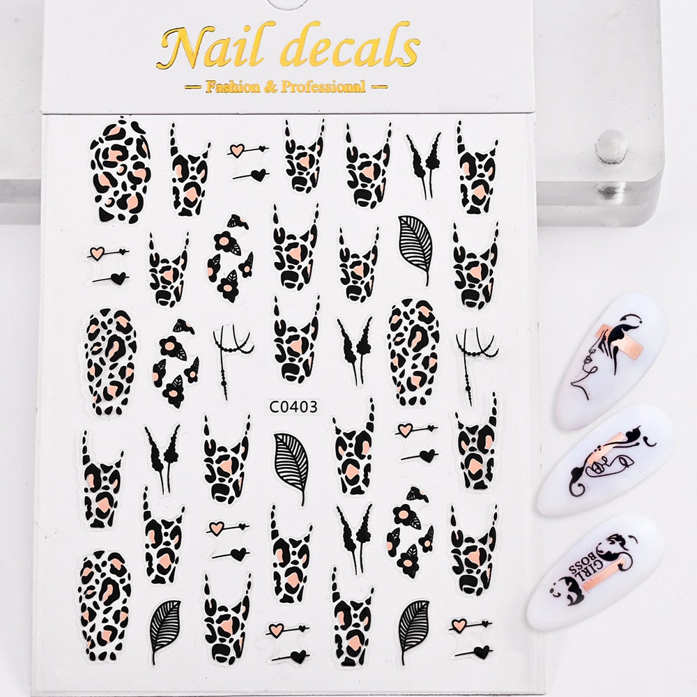 Rose Gold Leopard Pattern Nails Stickers Adhesive DIY Nail Art Decals Nail