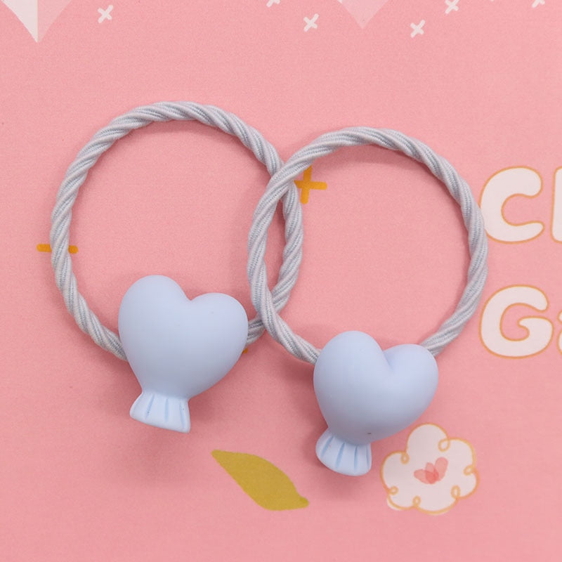 2Pcs/Set Glittering Love Resin Children's Rubber Bands Sweet Hair Accessories