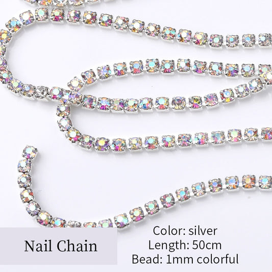 Nail Rhinestones Chain Silver AB Colors Stone 3D Nail Art Decorations Accessory