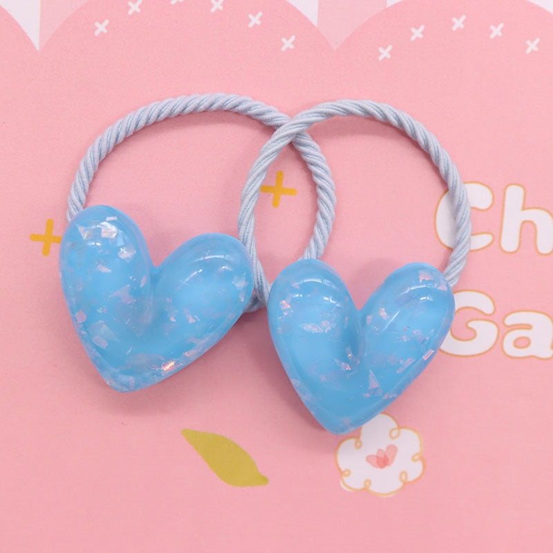 2Pcs/Set Glittering Love Resin Children's Rubber Bands Sweet Hair Accessories