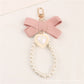 4 Styles Fabric Bow Keychain With Pearl Resin Heart Key Ring Charms For Women