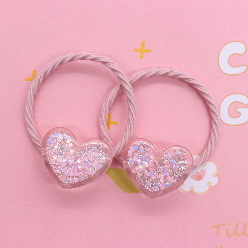 2Pcs/Set Glittering Love Resin Children's Rubber Bands Sweet Hair Accessories