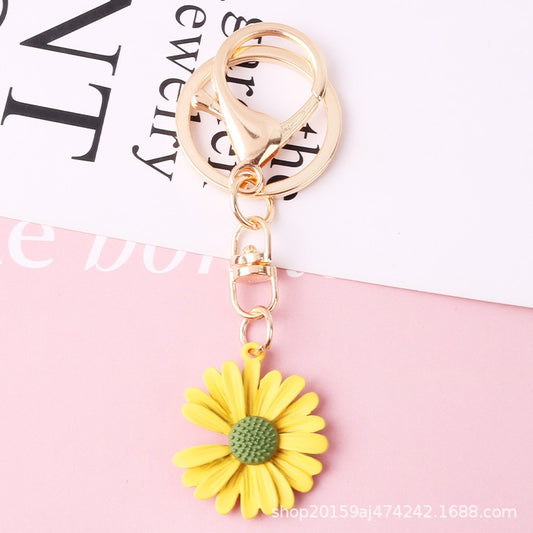 Yellow Daisy Acrylic Keychain Simple Flower Pendant Keyring For Women Bag