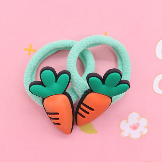 2Pcs Cartoon Carrot Kids Rubber Bands Ponytail Holder Headband Hair Rope Ties