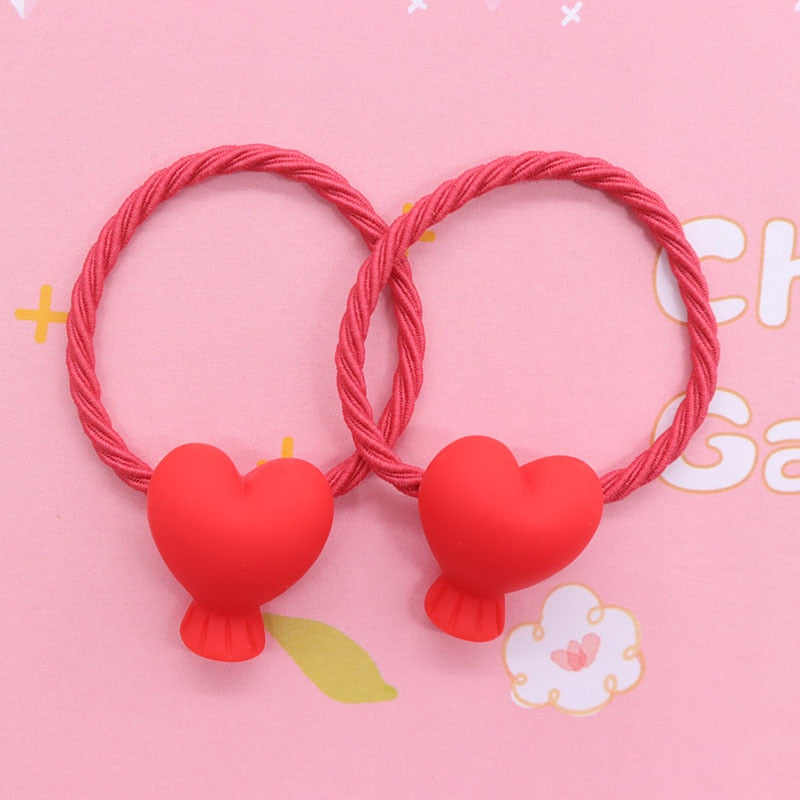 2Pcs/Set Glittering Love Resin Children's Rubber Bands Sweet Hair Accessories