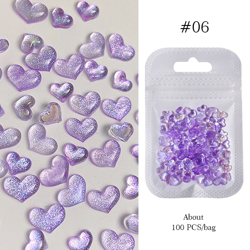 Purple Heart Nail Art Sticker Charms DIY Stick-on Nail Decoration Nail