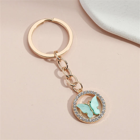Mint Halo Metal Butterfly Keychains Women Handbag Charms Exquisite Keyring For