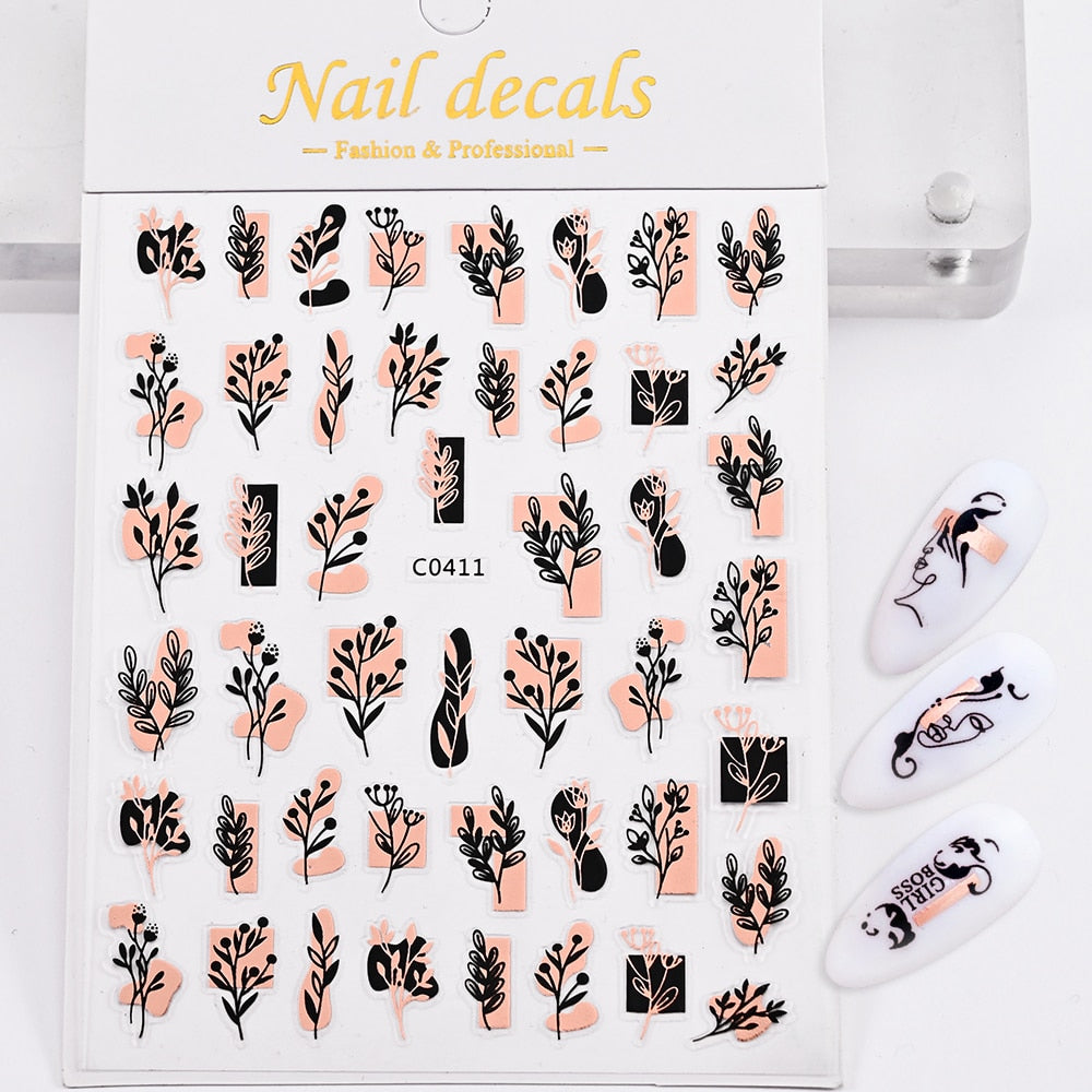 Greenery Rose Gold Nails Stickers Adhesive DIY Nail Art Decals Nail Accessories