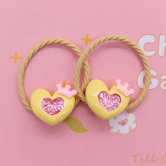 2Pcs/Set Glittering Love Resin Children's Rubber Bands Sweet Hair Accessories