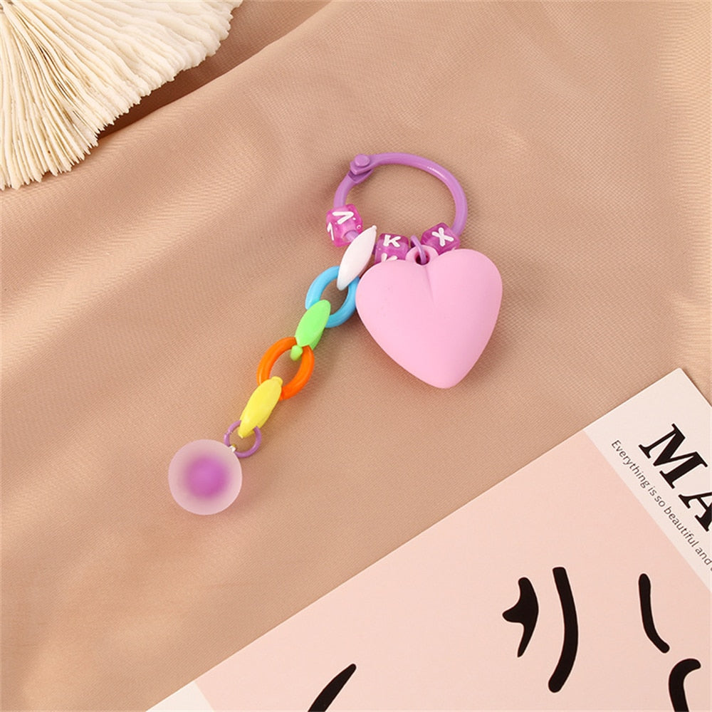 Purple Heart Ball Pendant Acrylic Keychain Link Chain Keyring For Women Girls