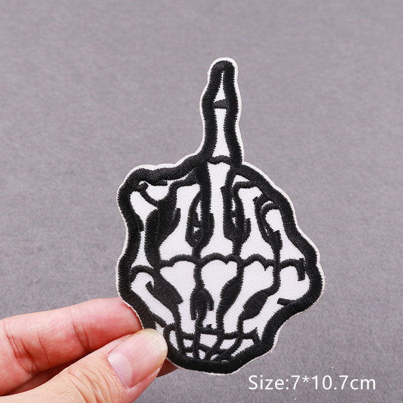 Middle Finger Skeleton Hand Embroidery Patch Iron On Patches Clothing