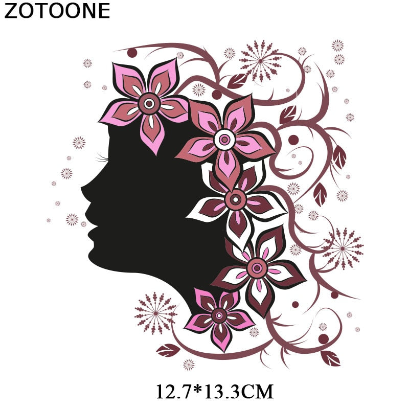 Face Silhouette Flowers Iron on Sticker Girl Clothes Cartoon Patches Stickers